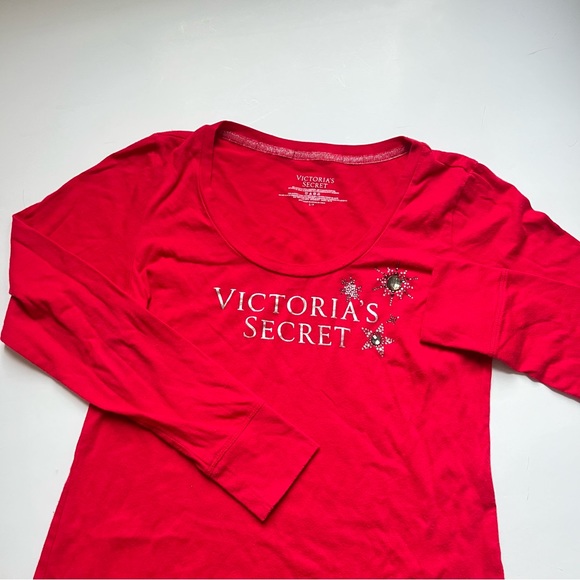 🩷VICTORIA SECRET LONG SLEEVE DRESS PAJAMAS RED SPARKLE SIZE SMALL COZY LOUNGE - Picture 3 of 13